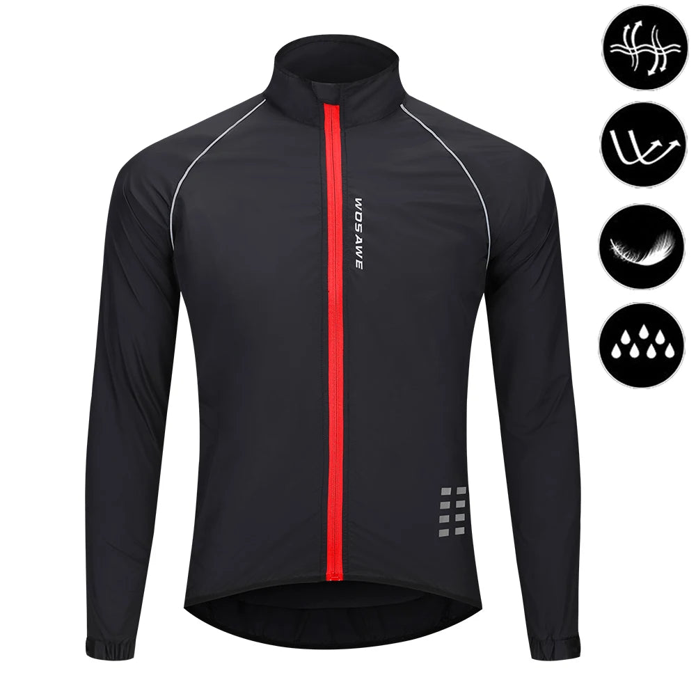 WOSAWE Men’s Ultralight Windproof Cycling Jacket – Reflective & Long Sleeve